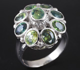 Серебряное кольцо с зелеными сапфирами Серебро 925