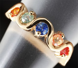 Прелестное кольцо с разноцветнымии сапфирами 0,73 карат Серебро 925