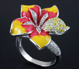Серебряное кольцо-цветок с  цветной эмалью Серебро 925