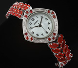 Часы на роскошном браслете с оранжевыми сапфирами Серебро 925