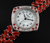 Часы на роскошном браслете с оранжевыми сапфирами Серебро 925
