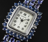 Часы с синими сапфирами на роскошном браслете с танзанитами Серебро 925