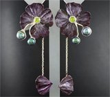 Флокированные серьги с цветным жемчугом и перидотами Серебро 925