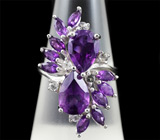 Серебряное кольцо c аметистами и бесцветными топазами Серебро 925
