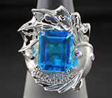 Скульптурное кольцо с голубым топазом Серебро 925