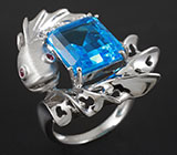 Скульптурное кольцо с голубым топазом Серебро 925