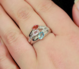 Оригинальное кольцо c голубым цирконом и шпинелями Серебро 925