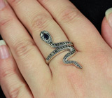 Кольцо "Змейка" с синим сапфиром и марказитами Серебро 925