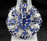 Роскошное кольцо с синими сапфирами и бесцветными топазами Серебро 925