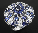 Роскошное кольцо с синими сапфирами и бесцветными топазами Серебро 925