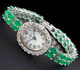 Часы с бесцветными топазами на серебряном браслете с зелеными агатами Серебро 925