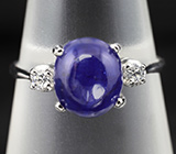Замечательное серебряное кольцо с кабошоном синего сапфира 3,15 карат Серебро 925