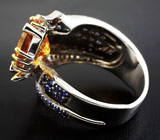 Серебряное кольцо c цитрином, цаворитами гранатами, пурпурными и синими сапфирами Серебро 925