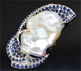 Серебряный кулон с жемчужиной Mabe, розовым и синими сапфирами Серебро 925