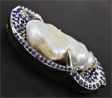 Серебряный кулон с жемчужиной Mabe, розовым и синими сапфирами Серебро 925