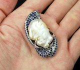Серебряный кулон с жемчужиной Mabe, розовым и синими сапфирами Серебро 925