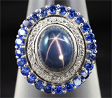 Эффектное серебряное кольцо cо звездчатым сапфиром Серебро 925