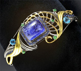 Серебряный браслет с кабошоном танзанита, синими сапфирами, голубыми топазами и цаворитами гранатами Серебро 925