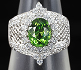 Серебряное кольцо с зеленым апатитом Серебро 925