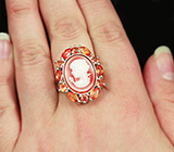 Серебряное кольцо с камеей и золотистыми сапфирами Серебро 925