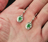 Прелестные серебряные серьги с изумрудами Серебро 925