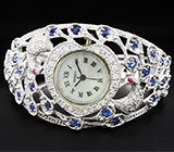 Серебряные часы-браслет с синими и пурпурными сапфирами Серебро 925