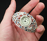 Серебряные часы-браслет с синими и пурпурными сапфирами Серебро 925