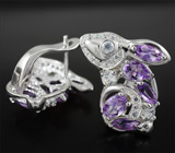 Оригинальные серебряные серьги "Зайчики" с аметистами