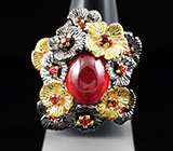 Серебряное кольцо c крупным кабошоном сапфира Серебро 925
