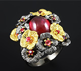 Серебряное кольцо c крупным кабошоном сапфира Серебро 925