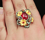 Серебряное кольцо c крупным кабошоном сапфира Серебро 925