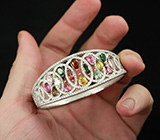 Праздничный cеребряный браслет с разноцветными турмалинами Серебро 925