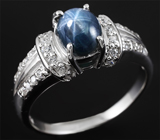 Серебряное кольцо со звездчатым сапфиром 0,89 карат Серебро 925