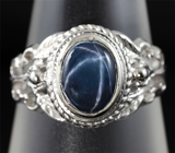 Замечательное серебряное кольцо со звездчатым сапфиром 1,52 карат Серебро 925