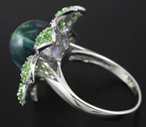 Оригинальное серебряное кольцо-цветок с флюоритом и цаворитами Серебро 925