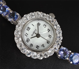 Часы с бесцветными топазами на серебряном браслете с танзанитами Серебро 925