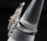 Праздничное серебряное кольцо c разноцветными турмалинами Серебро 925