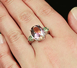 Элегантное серебряное кольцо c аметрином и зелеными сапфирами Серебро 925