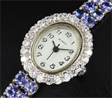 Роскошные часы на серебряном браслете с танзанитами Серебро 925