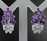 Превосходные серебряные серьги с уругвайскими аметистами и бесцветными топазами Серебро 925