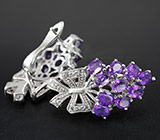 Превосходные серебряные серьги с уругвайскими аметистами и бесцветными топазами Серебро 925