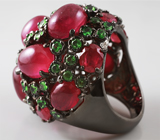 Серебряное кольцо с рубинами и цаворитами гранатами Серебро 925