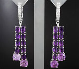 Эффектные серебряные серьги с аметистами Серебро 925