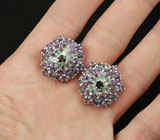 Великолепные крупные серебряные серьги с дымчатым кварцем, голубыми топазами и аметистами Серебро 925