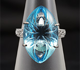 Филигранное серебряное кольцо c резным топазом авторской огранки 17,75 карат Серебро 925