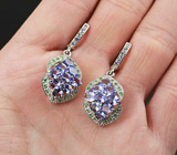 Великолепные серебряные серьги с танзанитами и цаворитами гранатами Серебро 925