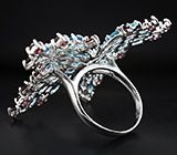 Превосходное серебряное кольцо "Бабочка" с голубыми топазами и родолитами Серебро 925
