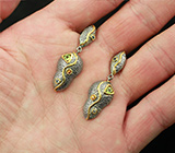 Серебряные серьги с перидотами, голубыми топазами и золотистыми сапфирами Серебро 925