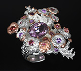 Серебряное кольцо c аметистами, родолитами, пурпурным и розовыми сапфирами Серебро 925