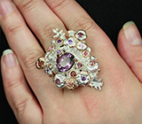 Серебряное кольцо c аметистами, родолитами, пурпурным и розовыми сапфирами Серебро 925